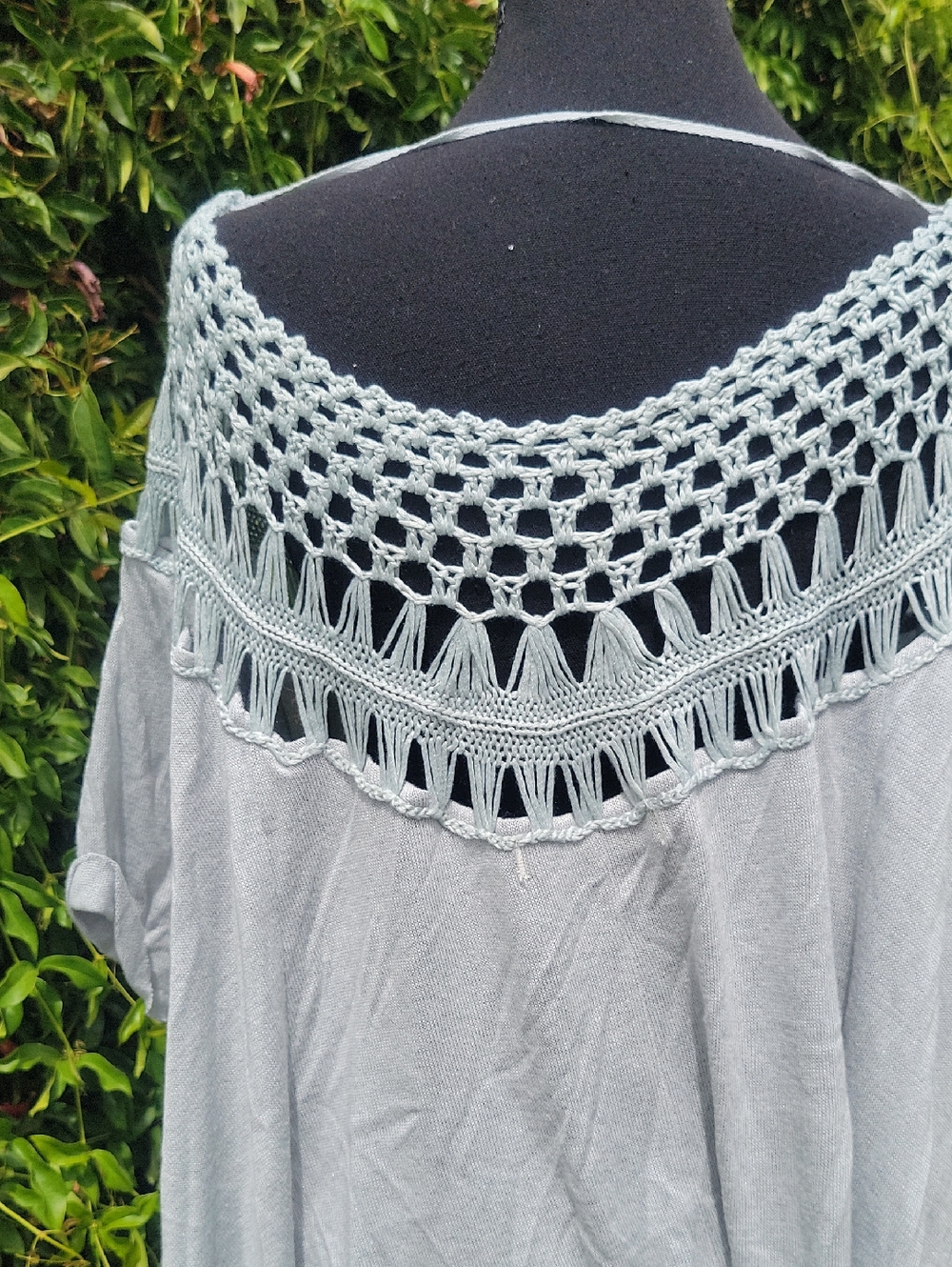 We The Free Collette Tee Crochet Yoke Short Sleeve Flowy Crop Top L - Picture 9 of 13